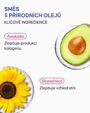 Olej Cellublue na strie masáž pokožky krok za krokem