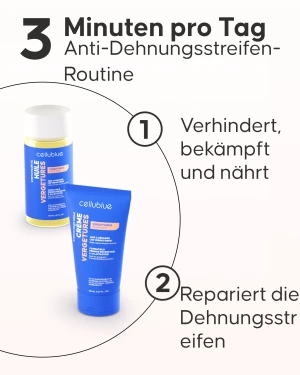 Anwendung des Cellublue Anti-Dehnungsstreifen Öls auf dem Bauch