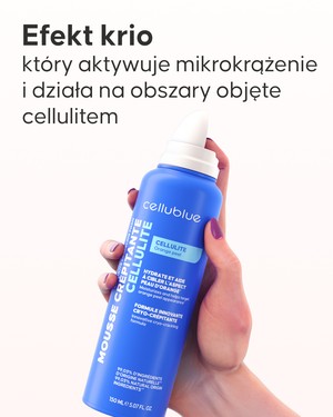 Efekt krio pianki antycellulitowej Cellublue na udach