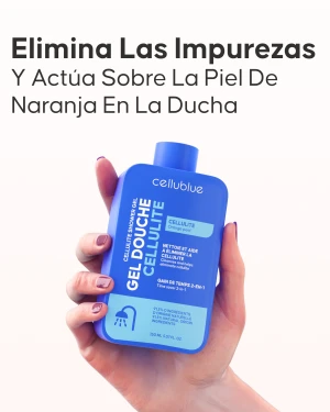 Textura del gel de ducha anticelulítico Cellublue en mano