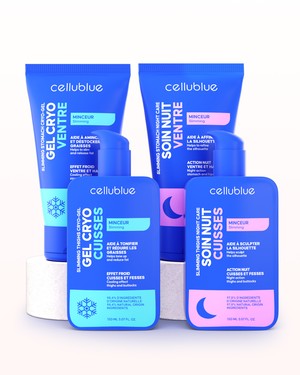 Cellublue sada na hubnutí aplikace denního kryo gelu na břicho