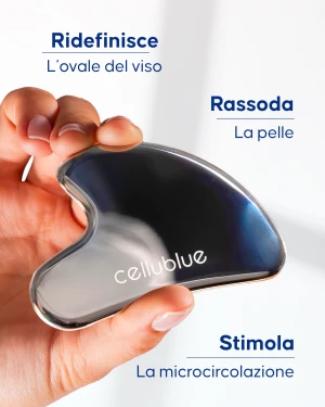 Gua Sha metallico Cellublue applicato sulla zona del collo