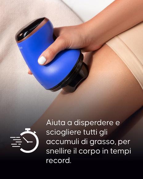 Utilizzo del massaggiatore Cellublue sulla coscia per ridurre la cellulite