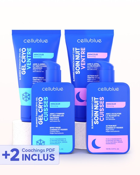 Femme appliquant le gel cryo minceur Cellublue sur les cuisses