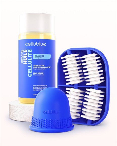 Zawartość zestawu antycellulitowego Cellublue rozłożona na płasko