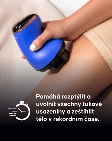 Masážní přístroj Cellublue aplikace na stehnech