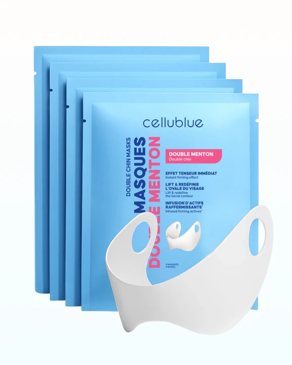 Masque liftant double menton Cellublue packaging et produit