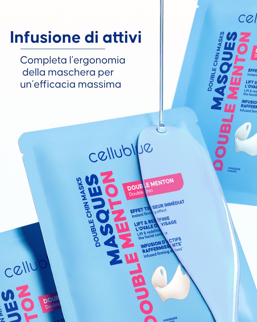 Applicazione maschera doppio mento Cellublue zona mento e collo