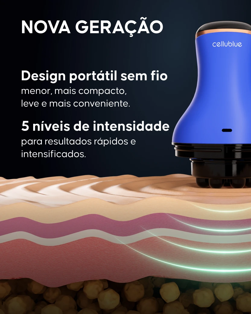 Detalhes das cabeças de massagem do aparelho Cellublue