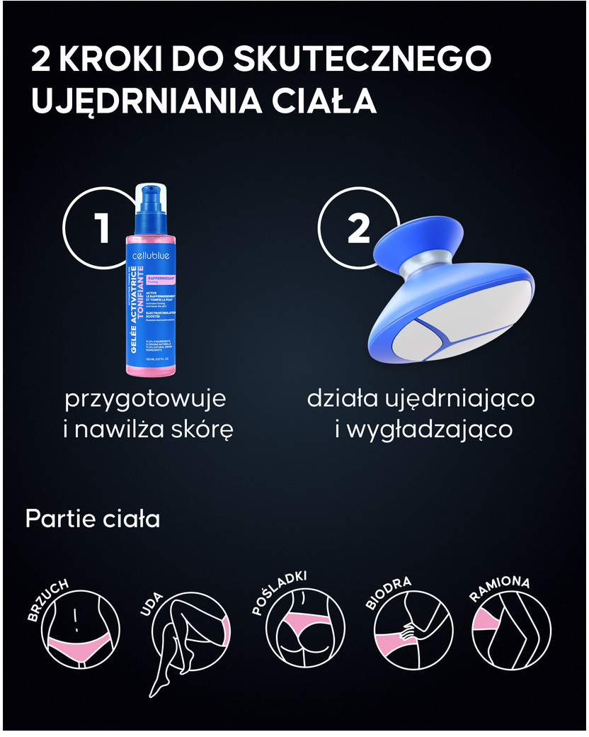 Zestaw urządzenie EMS Cellublue z akcesoriami i opakowaniem