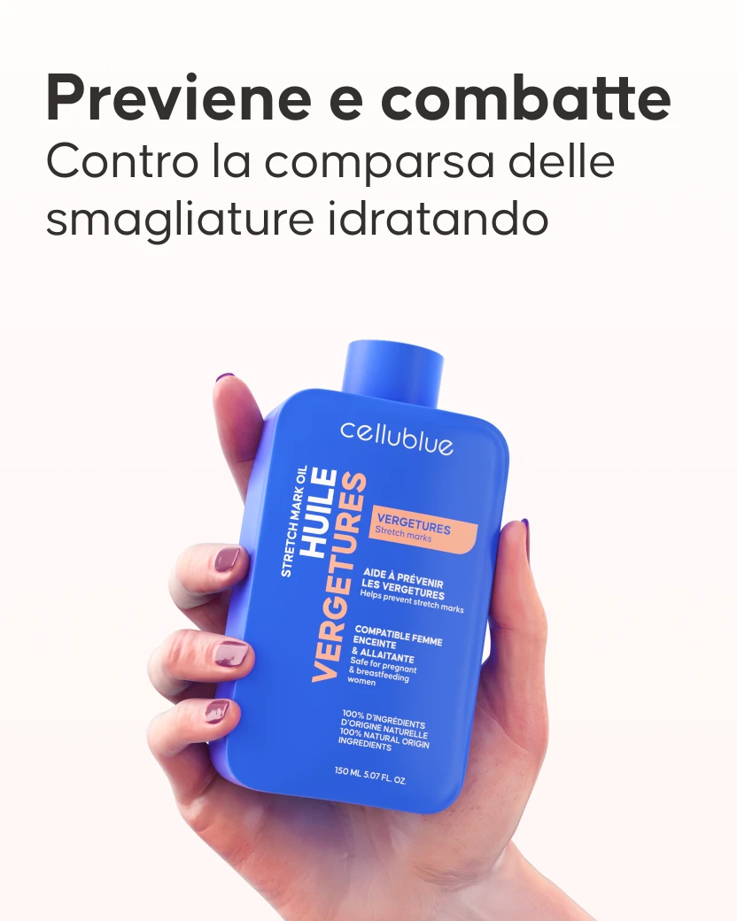 Applicazione olio Cellublue per prevenire le smagliature