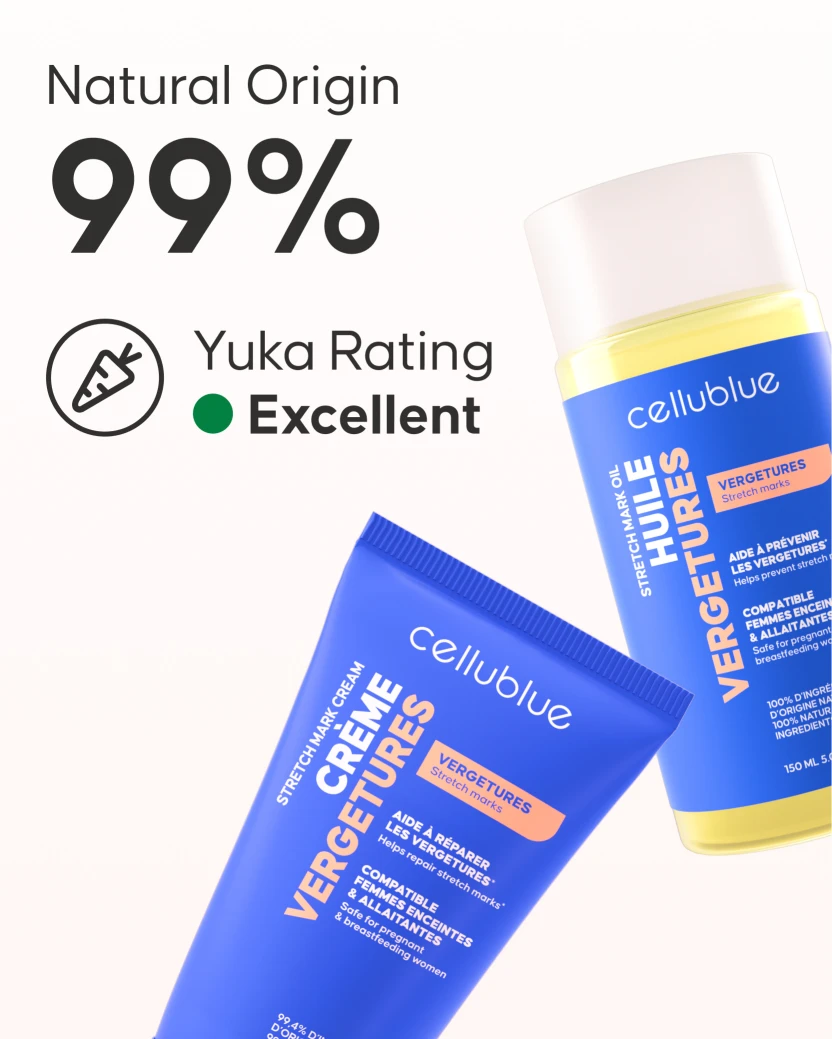 Cellublue anti-stretch mark cream application on skin detail