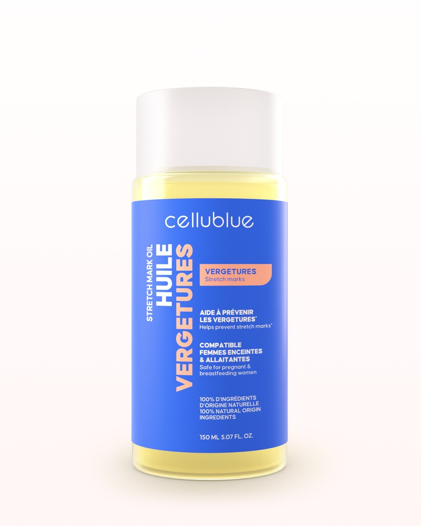 Pečující olej Cellublue na prevenci strií použití