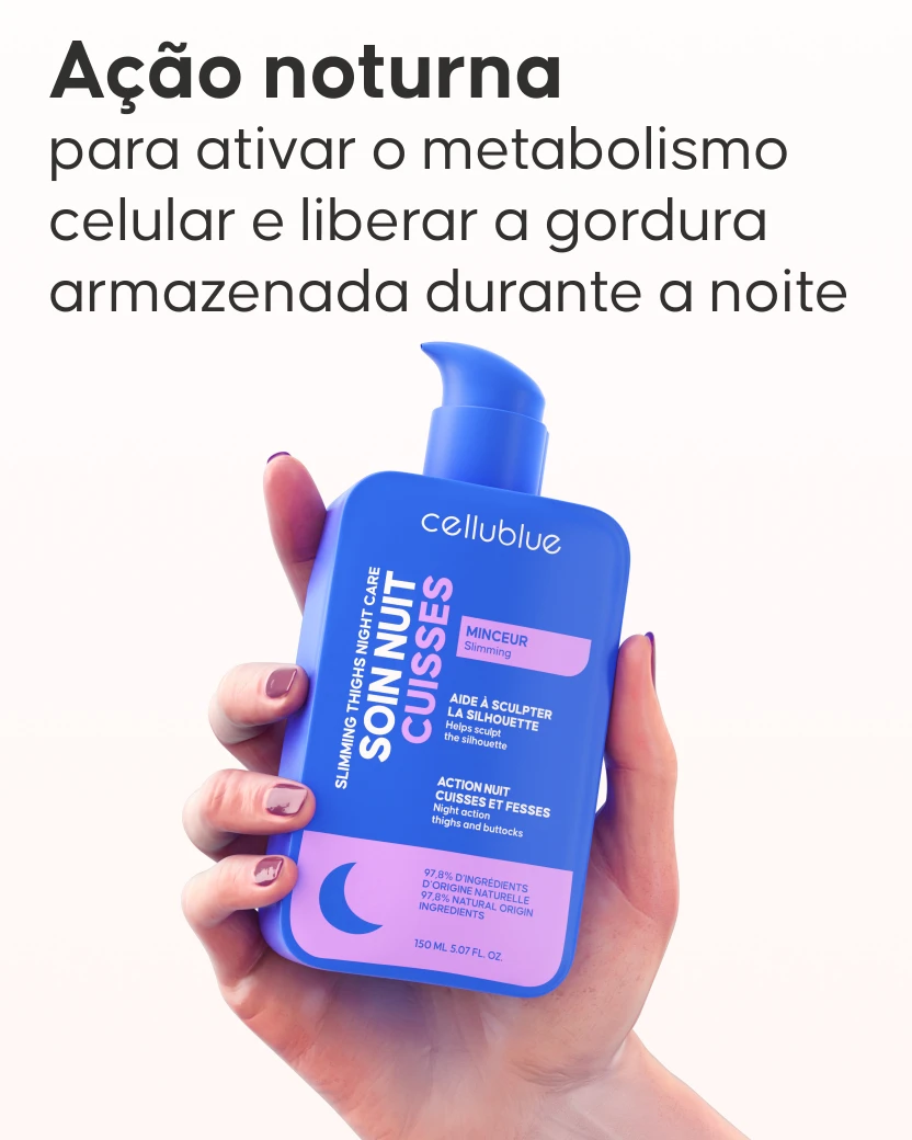 Creme noturno adelgaçante coxas Cellublue detalhes da textura
