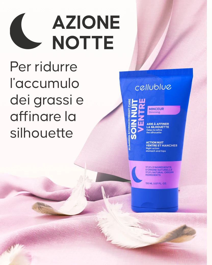 Texture olio corpo Cellublue trattamento anti-cellulite ventre piatto