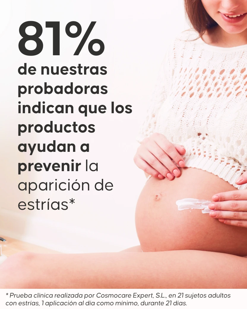 Aplicación del aceite antiestrías Cellublue sobre el vientre