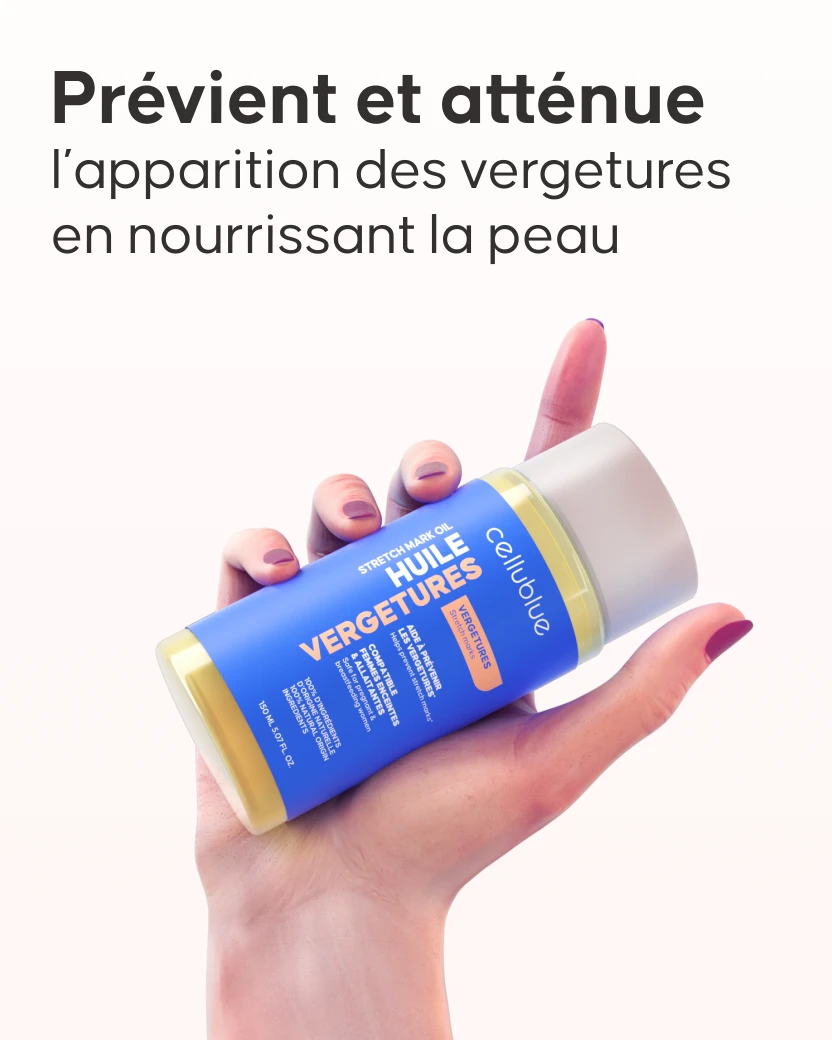 Huile vergetures Cellublue massage peau en douceur