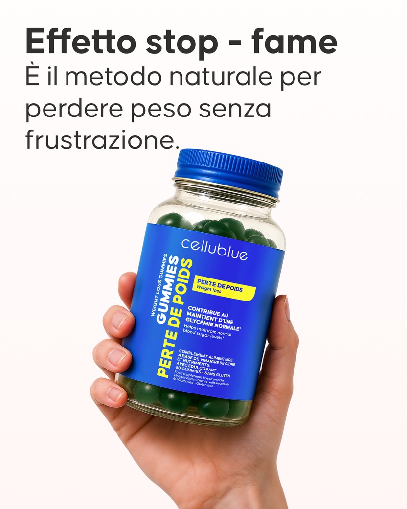 Confezione gummies perdita di peso Cellublue con ingredienti naturali