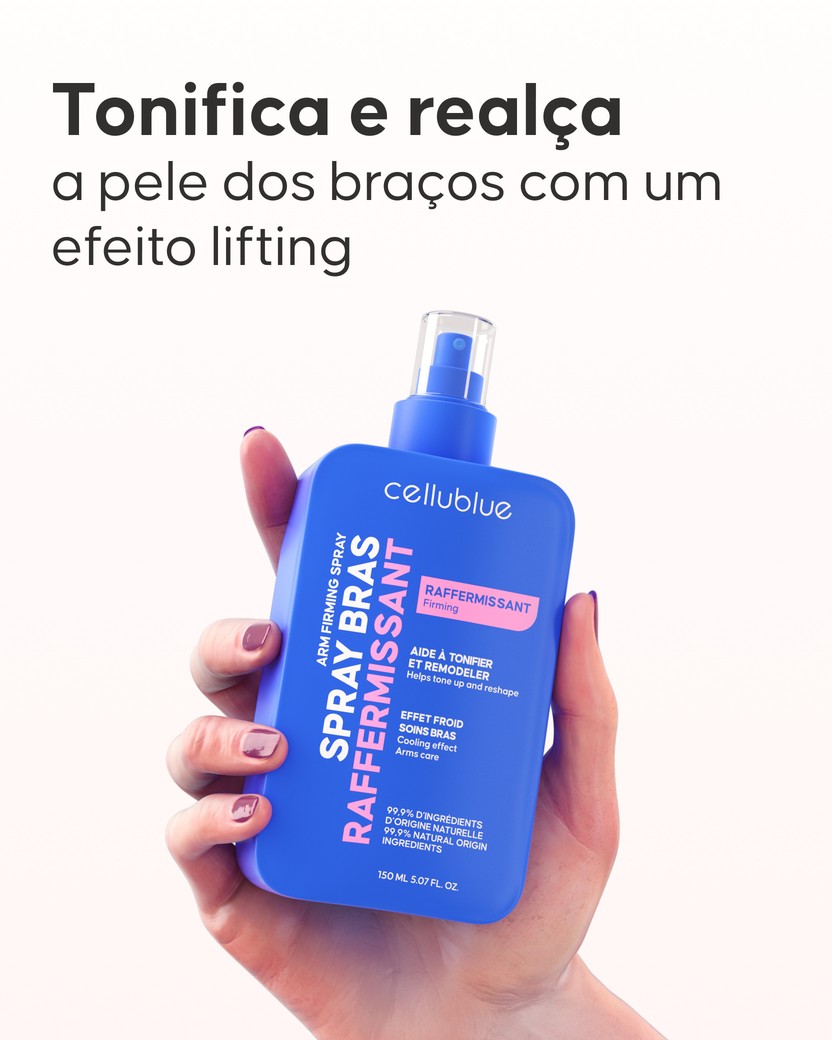 Spray anti-flacidez braços Cellublue detalhe do frasco