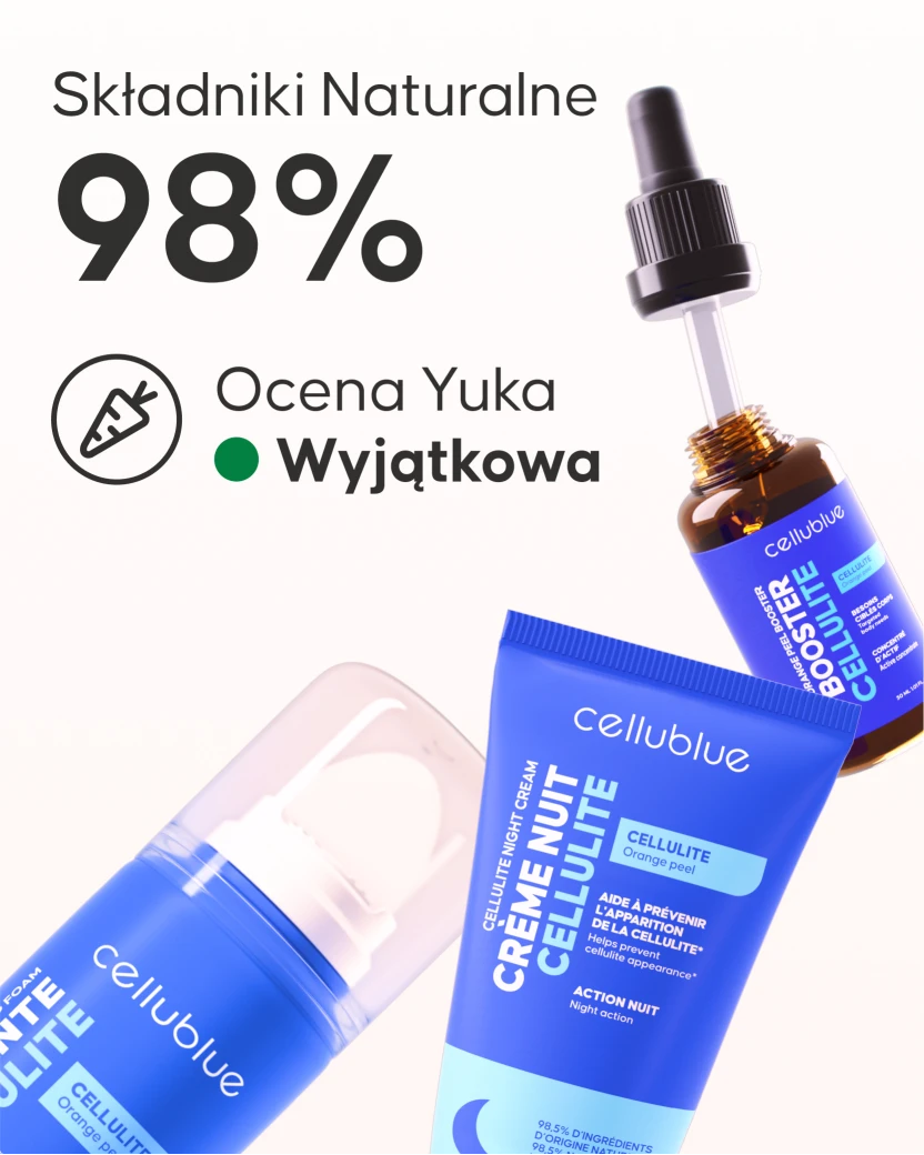 Zestaw antycellulitowy Cellublue przed i po zastosowaniu