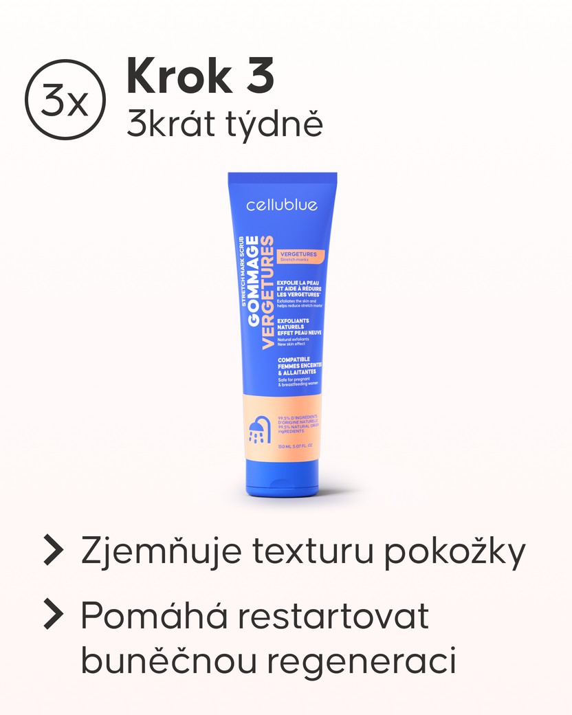 Cellublue balíček proti striím detail textury krému