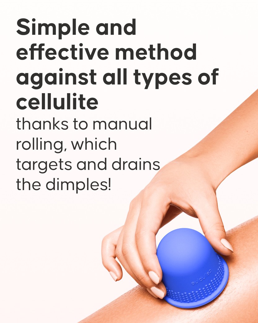 Cellublue suction cup reproducing palpate-roll massage on thigh