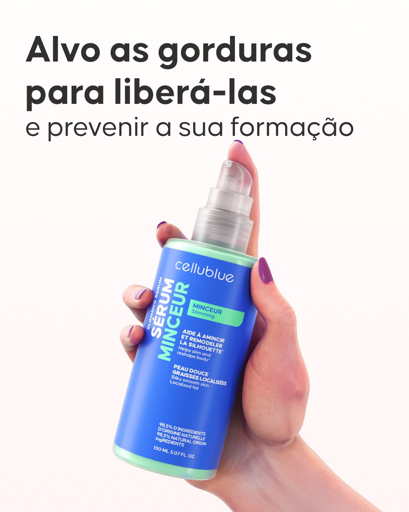 Textura leve do sérum adelgaçante Cellublue na pele