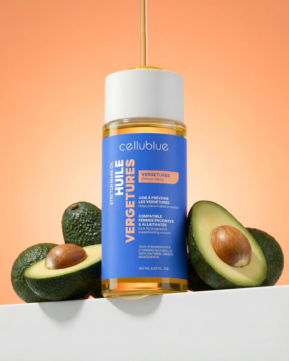 Huile soin vergetures Cellublue flacon produit